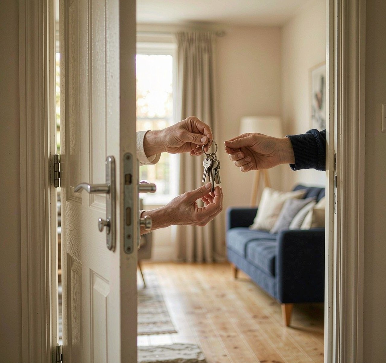 Keys handed over at the door of a prepared rental property